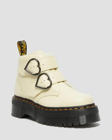 Cream Women's Dr Martens Devon Heart Leather Platform Boots | CA 235SGL